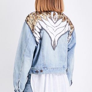 Free People Angel Sequin Denim Jacket